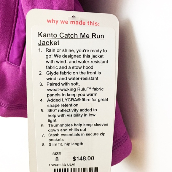Lululemon Kanto Catch Me Run Jacket size 8 NWT HARD TO FIND! - Picture 2 of 5